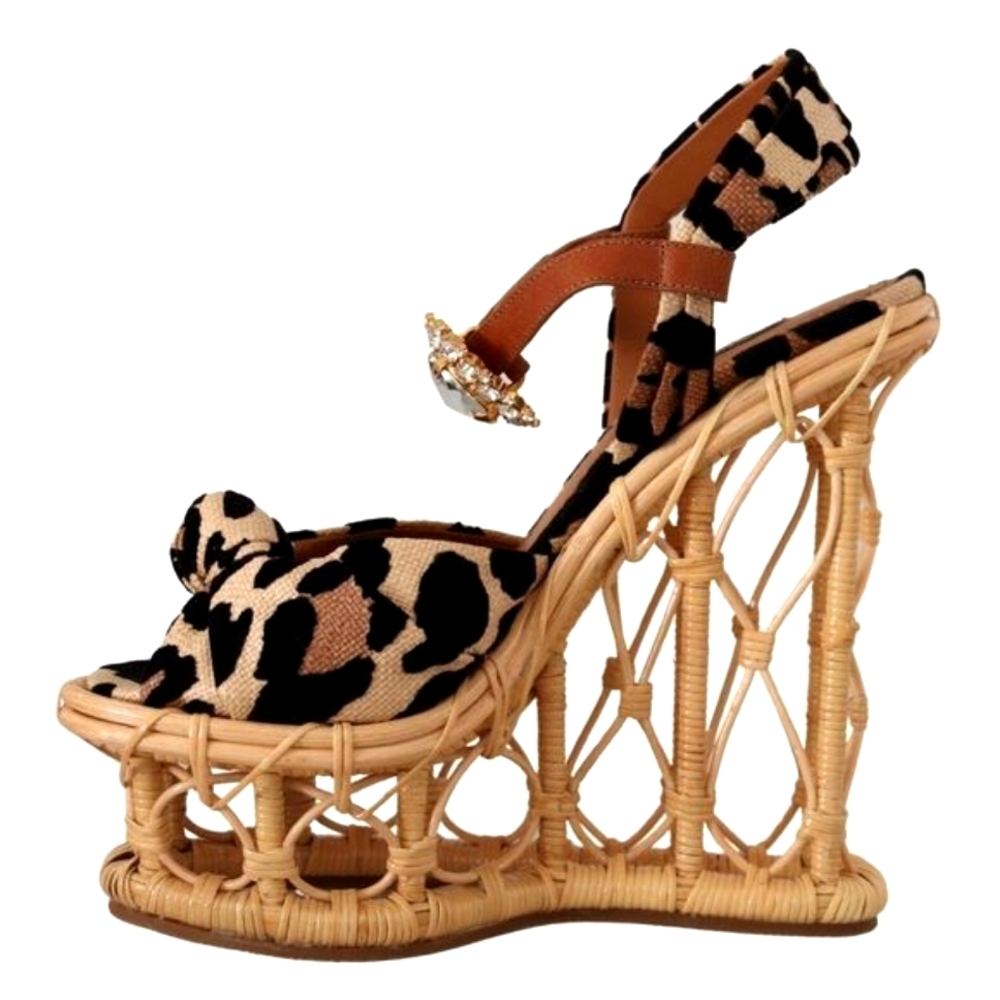 Dolce & Gabbana 💎 Rattan Platforms Designer Crystal Strap Sandals Shoes EU 39 - Picture 2 of 7